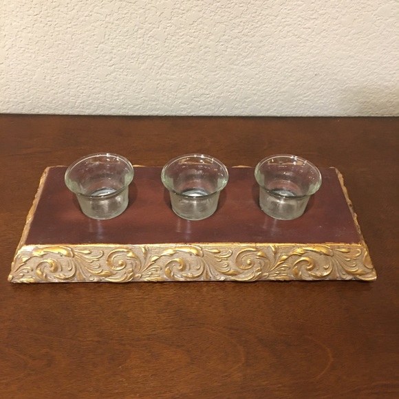 3 VOTIVE CANDLE HOLDER W/ GOLD SCROLL ACCENT - Picture 1 of 7